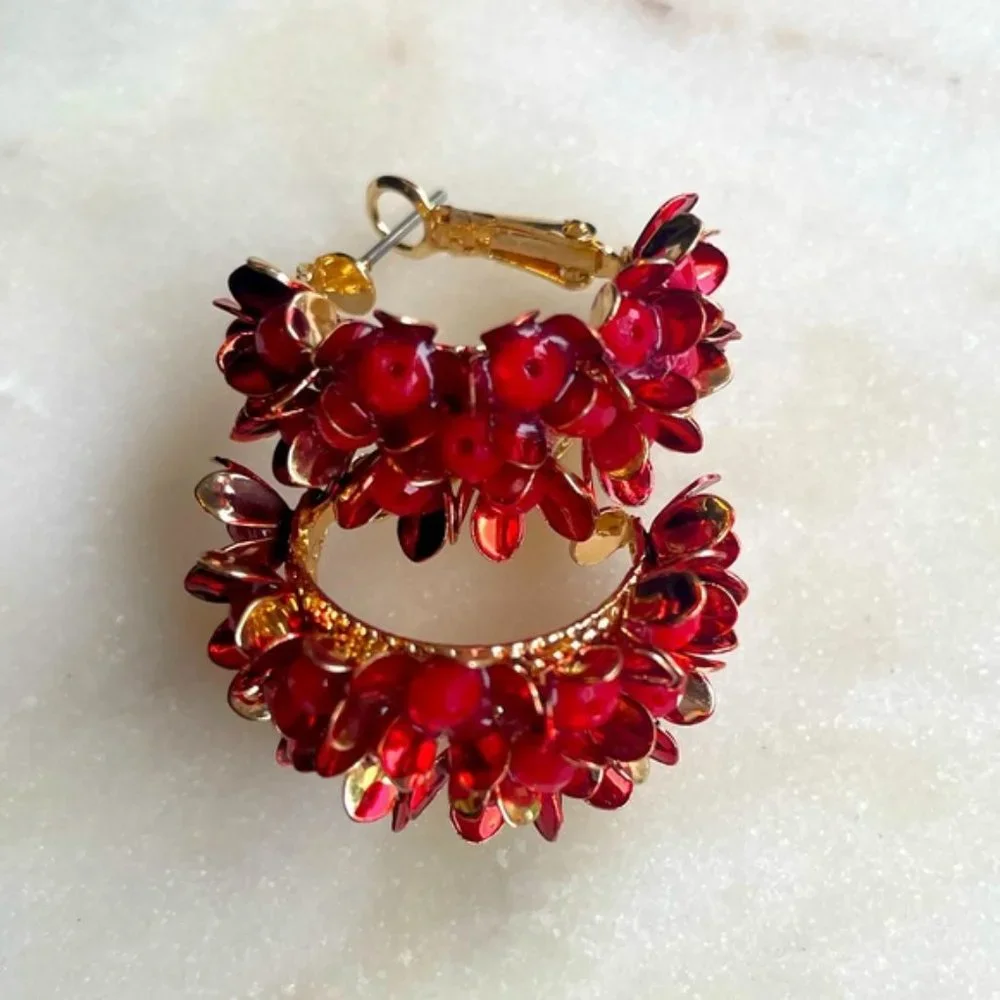 Lila Floral Hoops in Wine Red